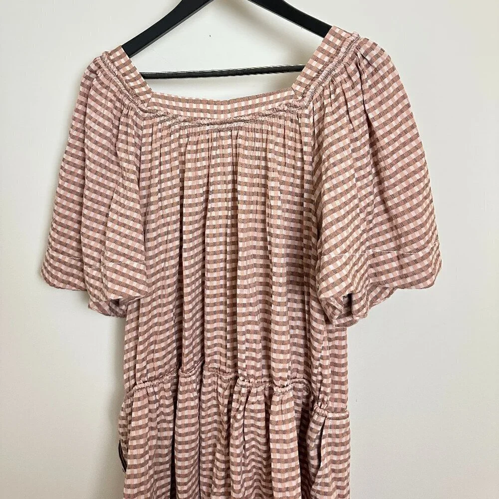 FREE PEOPLE County Line Plaid Romper in Pink Combo Size Medium NWT